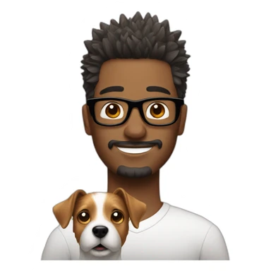 Man with spiky hair with glasses with jack russell terrier dog sticker