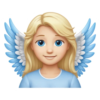 angel emoji blonde hair, blue eyes and smiling, larger wings with darker outline on them and bigger smile sticker