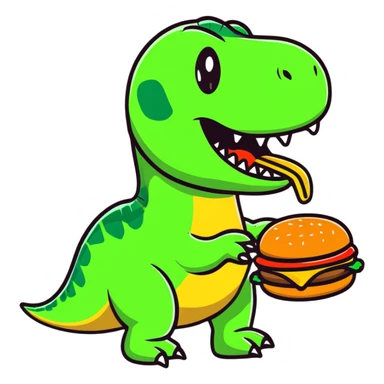 Un dinosaure qui mange un burger   sticker