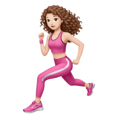 pale white girl with long brown curly hair exercise pink sticker
