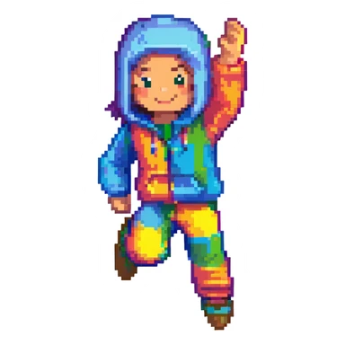 roblox character, jumping pose, cheerful, colorful clothing sticker