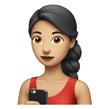 a white girl in a red dress holding a cell phone sticker