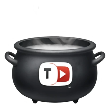 A black cauldron with lot of smoke rising, and the white YouTube play button logo floating above the smoke sticker