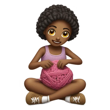 Girl sitting doing crochet sticker