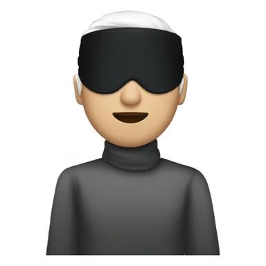 person with black blindfold and white hair sticker