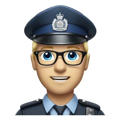 British policeman with blue eyes and helmet and blonde and glasses hair sticker