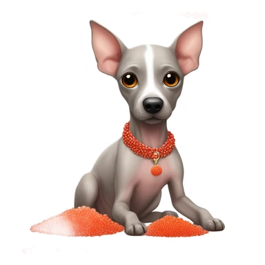 American Hairless Terrier eating red caviar  sticker