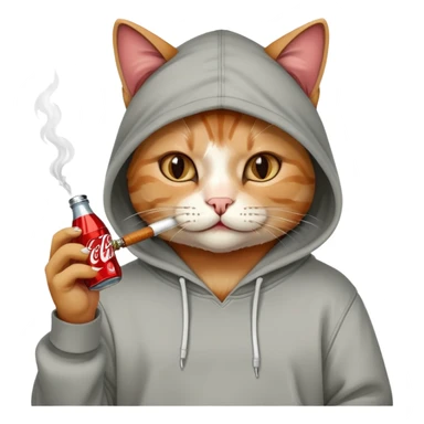 Cat with hoodie, cigarette and coca cola sticker