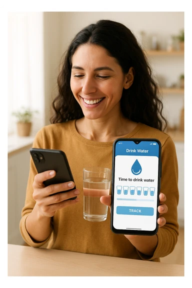 Donna che usa App per ricordarsi di bere, altrimenti non beve mai testo in italiano sticker