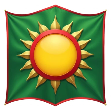 Medieval Banner with A yellow sun in the center, with Red points emanating from the sun, and green quarter panel edges  sticker