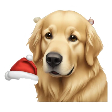 elderly golden retriever next to a christmas tree sticker