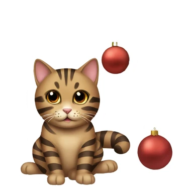 Brown striped cat sitting under a Christmas tree  sticker