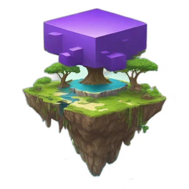 Floating island with purple cube below sticker