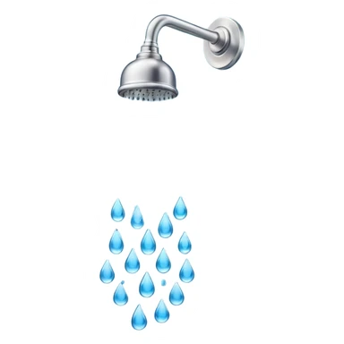 "A clean emoji icon of a silver shower head with blue water droplets falling downward in streams, steam wisps rising, minimal flat design, bright and refreshing colors, transparent background" sticker