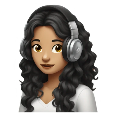 Girl with brown eyes and long black wavy hair listening music with marshall headphones sticker