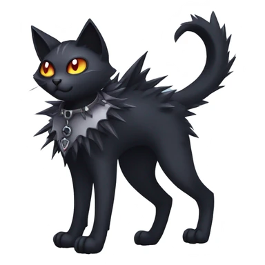 cool edgy fantasy dark-shadow-themed animal vampiric cat hybrid Fakemon  with a spiky collar full body sticker