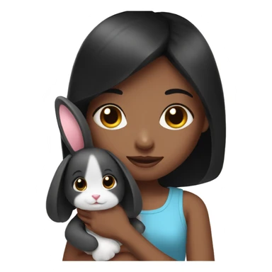 Black hair girl with pink rabbit sticker