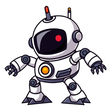 Evil robot with laser eyes and mechanical arms sticker