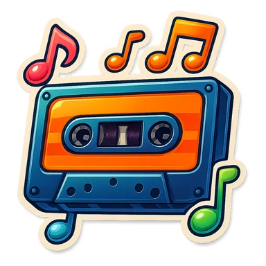 a cassette tape with musical notes sticker