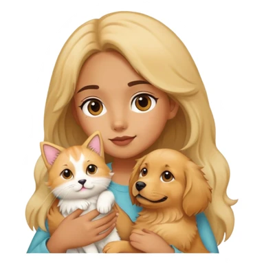 Girl holding a cat and a dog sticker