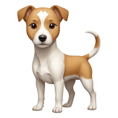 a full body facing front on of a buff white beagle cross jack russell terrier looking dog the size of a kelpie with light brown long ears resting on its face and a light brown patch above one eye and a large snout. the rest of the dog is completely white.  sticker