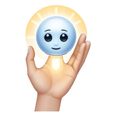 White skin hand holding a glowing AI core sticker