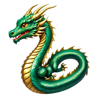 Cinematic Noble Dragon Portrait Emoji, Poised and majestic, with a sinuous, elongated body covered in intricately detailed, shimmering scales in hues of emerald and gold, and piercing, fiery eyes that reflect ancient wisdom; rendered with lifelike texture and natural highlights, high shine, intelligent and formidable, styled with an aura of mythic power, focused and attentive, soft glowing outline, capturing the essence of a legendary dragon that appears ready to soar out of the screen with timeless authority! sticker