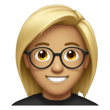 20-year-old boy with black sweatshirt, circular glasses, smiling and straight hair sticker