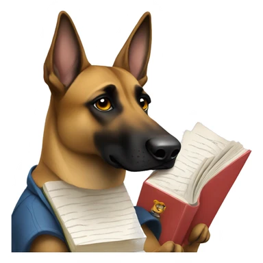 malinois prends des notes avec un livre sticker