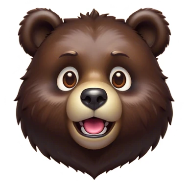 Cinematic Comical Bear Portrait Emoji, Head tilted dramatically with an exaggeratedly amused expression, featuring a striking, glossy dark brown fur with bold fur texture, wide, expressive eyes filled with playful disbelief, Simplified yet hilariously expressive features, highly detailed, glowing with a slightly sassy glow, high shine, dramatic yet playful, stylized with an air of cheeky wilderness mischief, bright and endearing, soft glowing outline, capturing the essence of a spirited and over-the-top bear, so meme-worthy it feels like it could roar its way into internet fame instantly! sticker