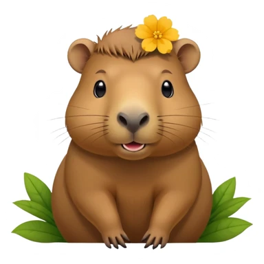 Simple Capybara face with body with flower stem in its mouth sticker