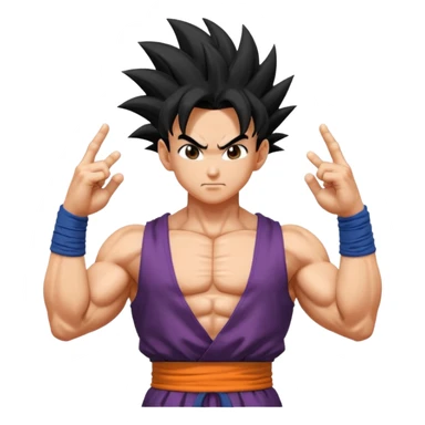 dragon ball gohan with his two fingers and arms facing right to fusion with trunks  sticker