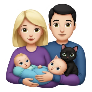 mom, dad, baby and black cat sticker