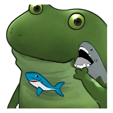 Frog wearing a shark costume  sticker