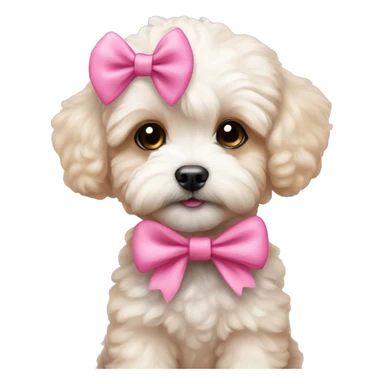 maltipoo puppy with a pink bow sticker