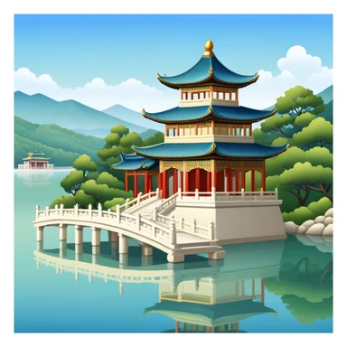 Summer Palace with pavilion by a serene lake sticker