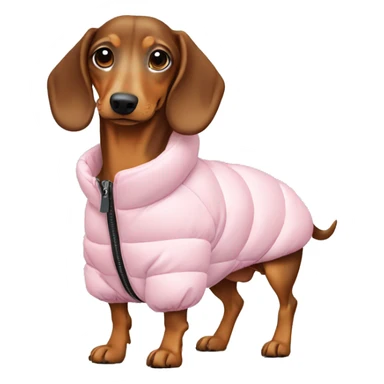 Dashchund wearing a light pink puffer jacket  sticker