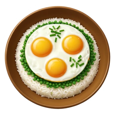 Bowl of rice with chopped chives and egg sticker