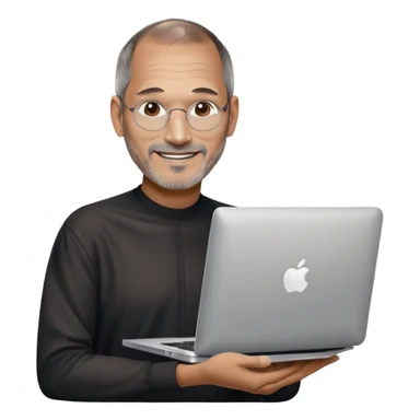 Steve Jobs holding a MacBook happy sticker