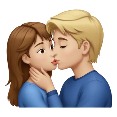 girl with brown hair kissing boy with blond hair sticker