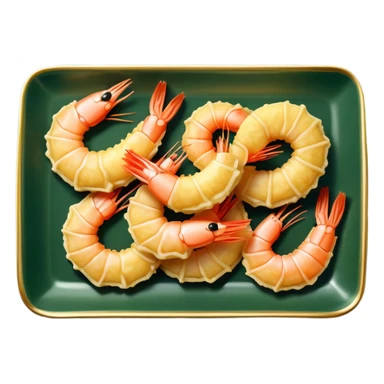 Tempura shrimps on an elegant rectangular dark green porcelain tray sticker