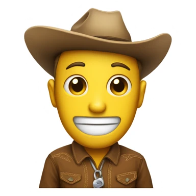 A yellow apple face emoji, but a cuter cowboy sticker