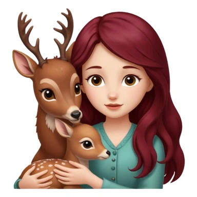 Beautiful burgundy long haired girl petting baby deer sticker
