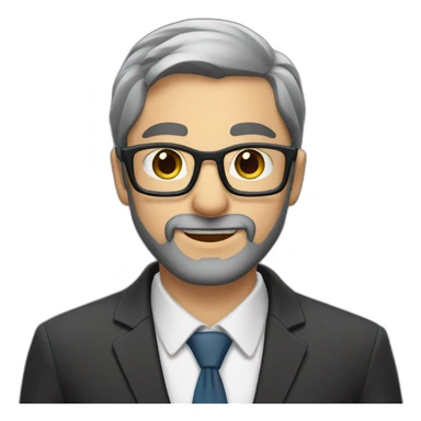 A Jewish man with a beard, sparse hair on his head, in a business suit and glasses sticker