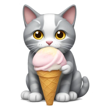 Grey and white cat eating ice cream sticker