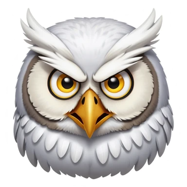 Angry Birds style owl, fluffed feathers, glaring sticker