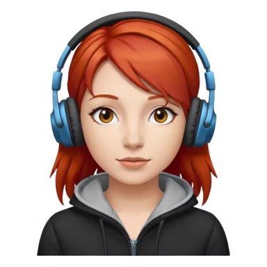 woman red head with headphone sticker