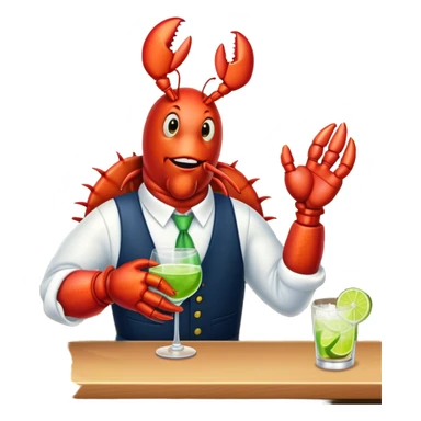 a lobster bartending at a bar with a lime in his claw sticker