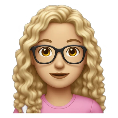 white girl with long curly hair and glasses in pink shirt sticker