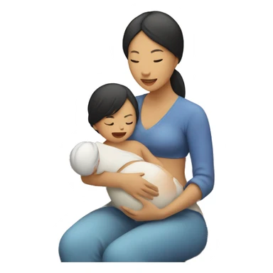 An Asian woman is breastfeeding a small child sticker